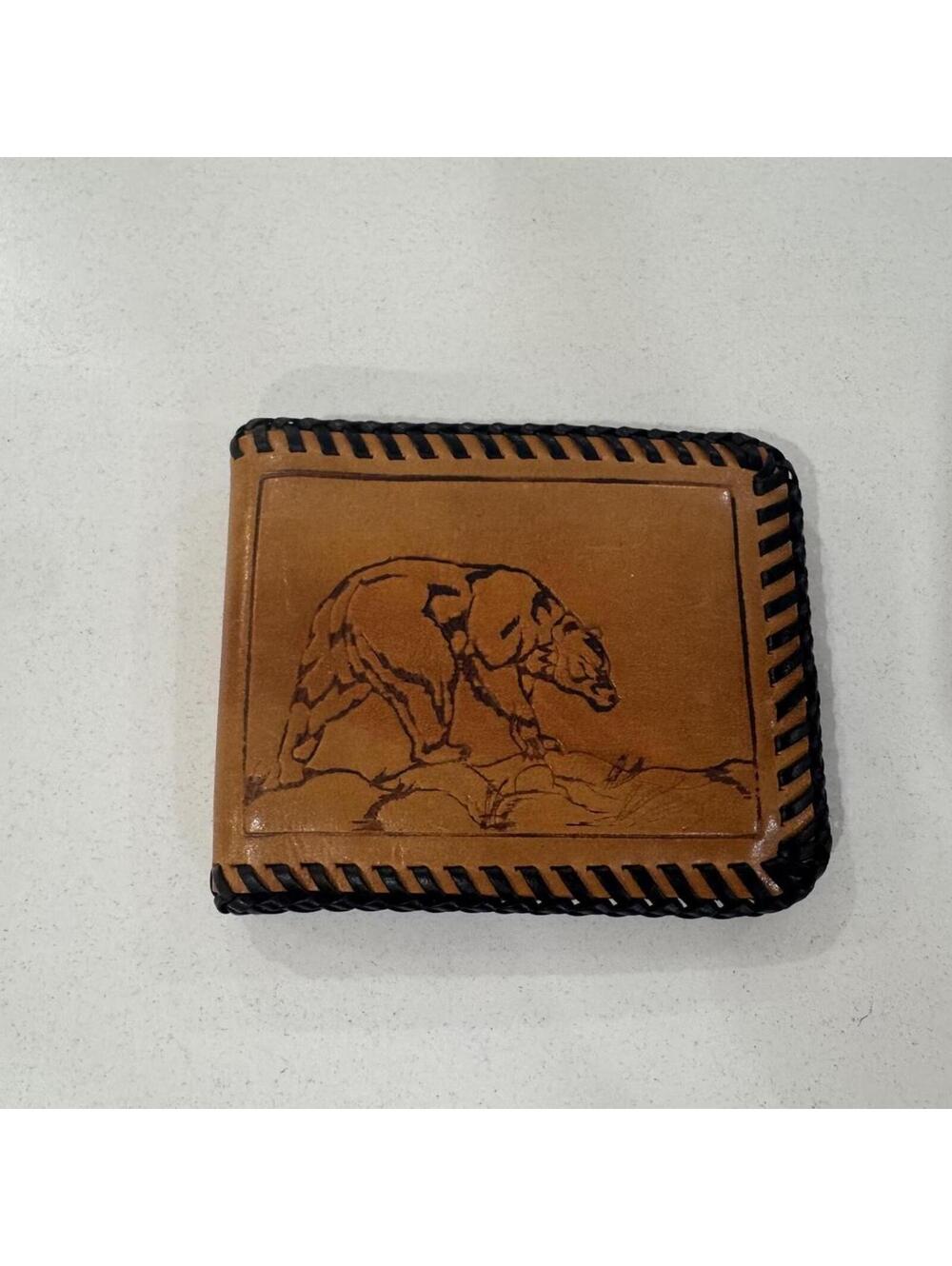Amish made genuine leather brown wallet with black surrounding